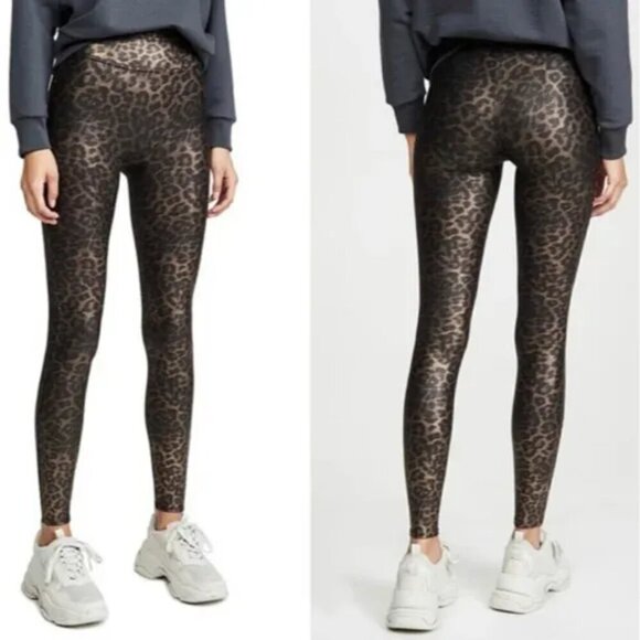 Spanx Faux Leather Leopard Print Leggings S Petite Rare - Picture 1 of 8